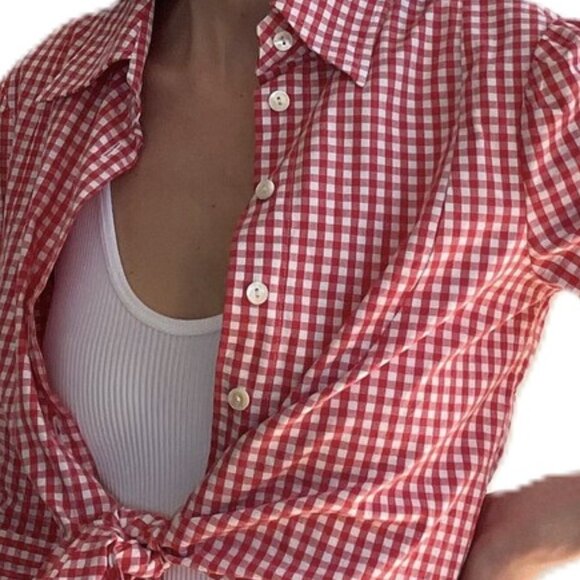 D&G Red Gingham Button Down Front Tie Shirt - Picture 4 of 16